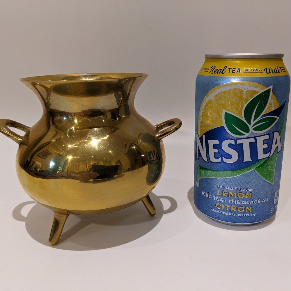 Vintage Heavy Solid Brass Caldroun Planter Pot - MCM Mid Century Halloween